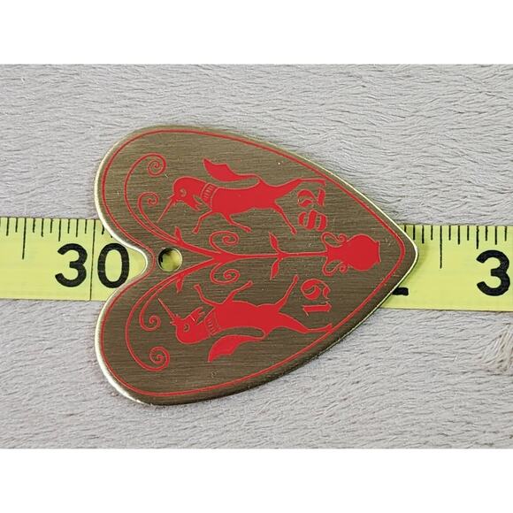 Baldwin Brass Unicorn Hex Gold Heart Ornament 1982 Christmas Holidays 3 1/4" Vtg - Picture 11 of 11